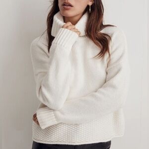 Madewell Sadler Turtleneck Sweater Antique Cream White Merino Wool XS NH988